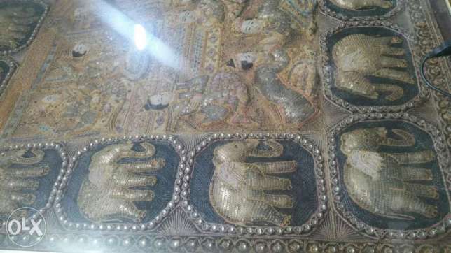 Antique Burmese Kalaga Elephants Giant Tapestry with Glass Frame